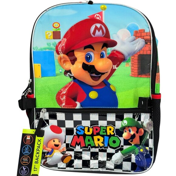 Nintendo Super Mario Kids 4 Piece Backpack Set With Lunch & Gadget Bags 17" NWT - Picture 3 of 11